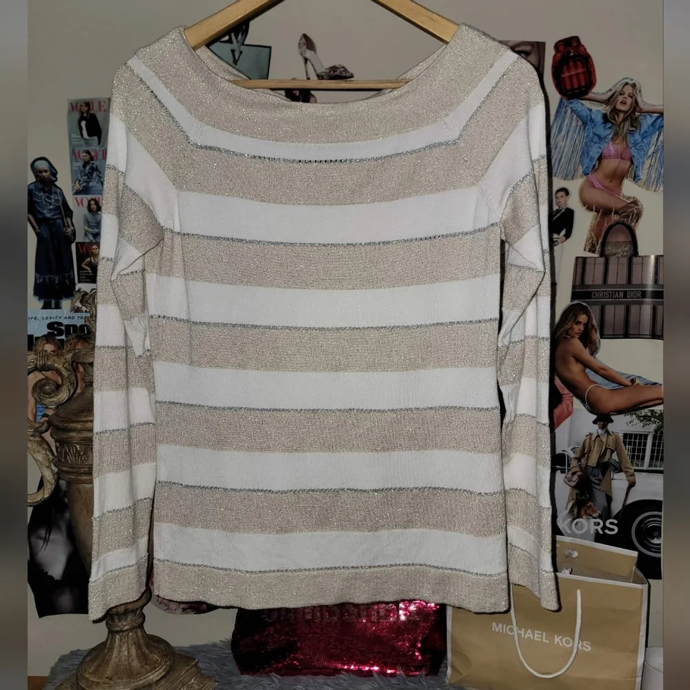 White House Black Market Metallic Striped Long Sleeve - Picture 2 of 5